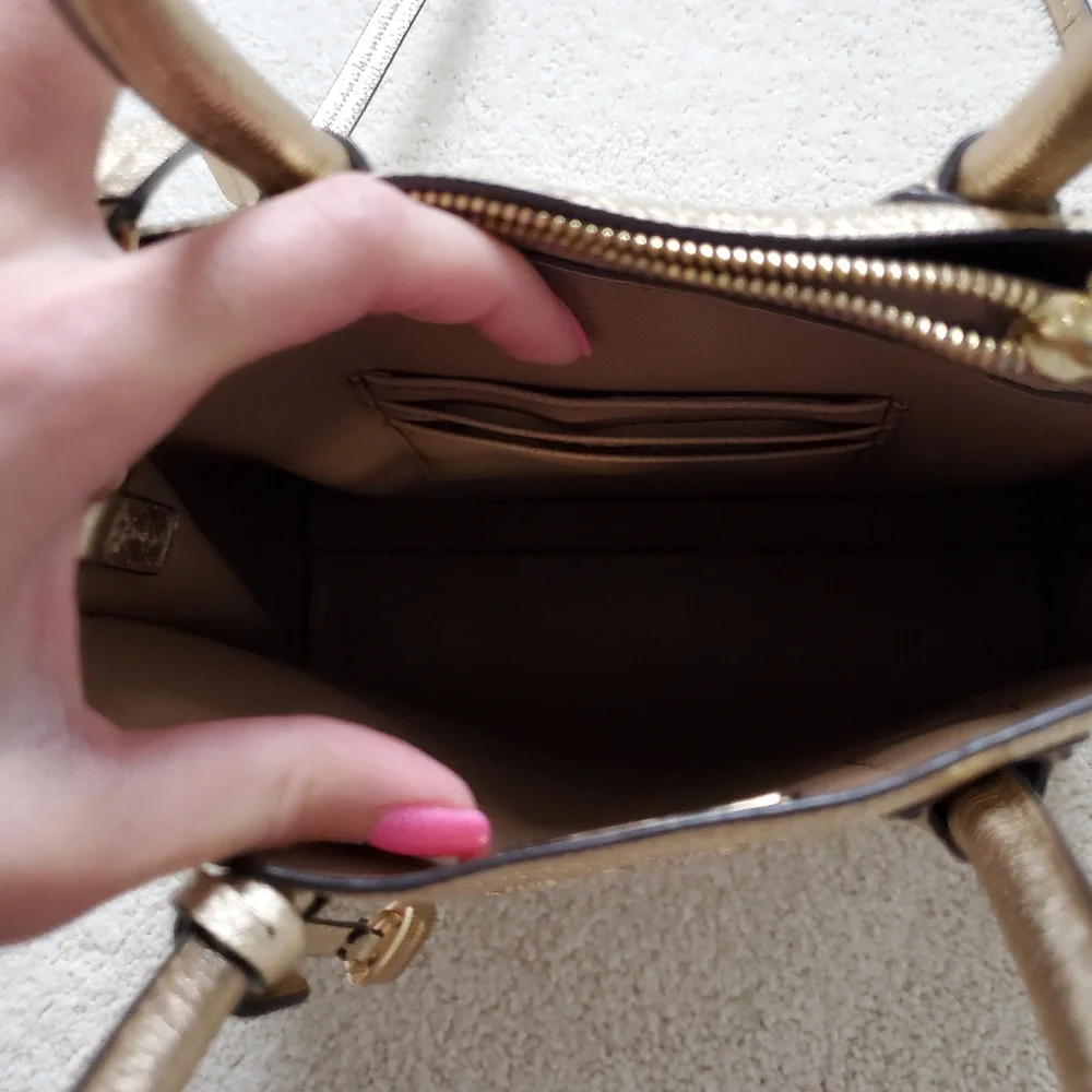 Michael Kors Metallic Gold Leather Mercer Crossbody Tote Bag